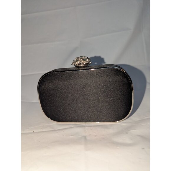 Lulu Townsend Black Satin Clutch Purse Bling Clasp & Convertible Chain 6 X 3.5 - Picture 4 of 12